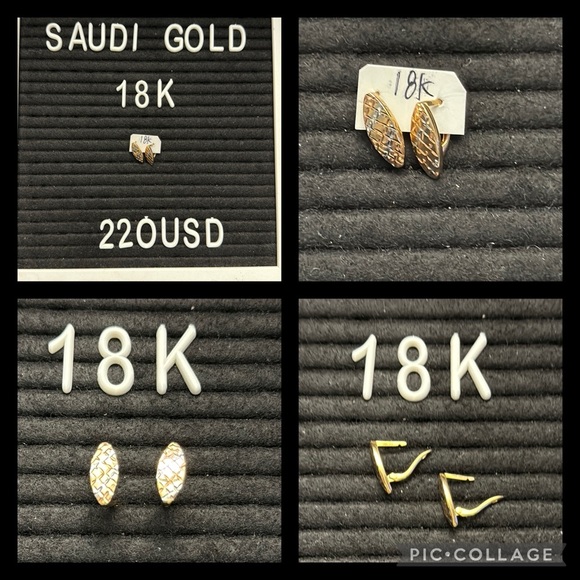 18K Saudi Gold Tri-Color Earrings - Picture 1 of 5